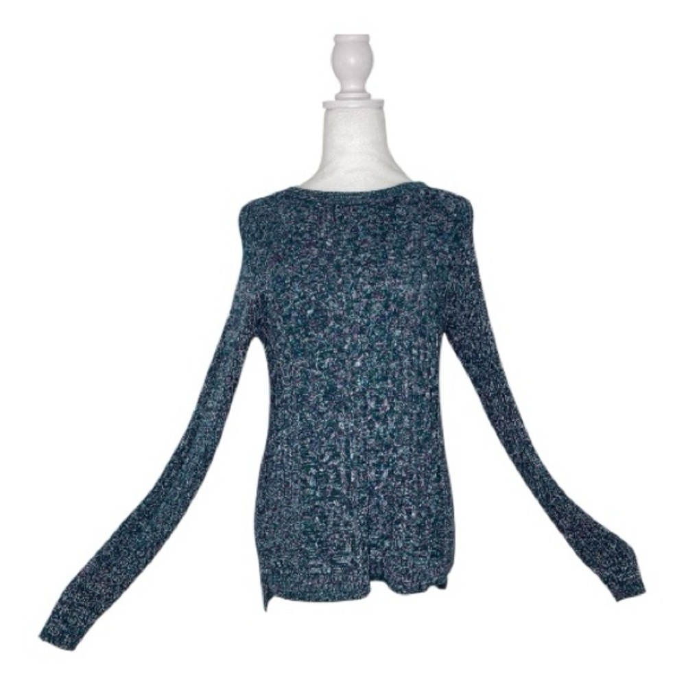Faded Glory Women's Teal Multicolor Long Sleeve Cable Knit Pullover Sweater Sm
